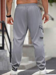 1 قطعة بنطال رمادي للرجال لارتداء الخارج مع خصر بسحاب، بنطال رياضي متباعد الساق، بنطلون رياضي عادي مناسب للتنزه - رمادي - مشاهدة 2