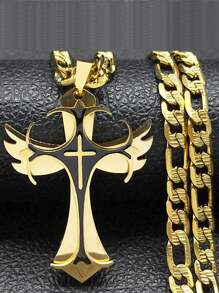 Men's Multi-Layer Christian Cross Pendant Necklace, Stainless Steel Gold-Plated Cross Necklace In Hip Hop Style - Necklace - View 1