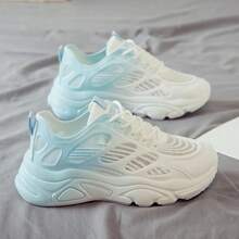 新款春夏女款网眼运动鞋，透气厚底增高软底厚底运动鞋 - 藍色 - 查看 5