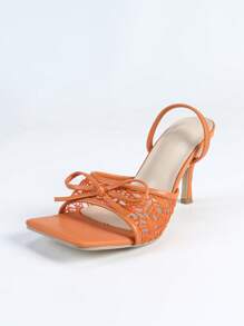 Women's Orange Peep Toe High Heel Sandals, Square Toe Slim Heel Fashionable Versatile Sexy Dress Shoes - Orange - View 6