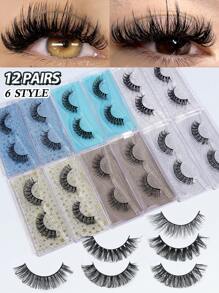 12 Pairs CC Curl Manga Natural Fluffy Cross Full False Eyelashes,With Portable Travel Box,Naturally Slender, Curled And Enlarged Eyes,Thick Curling Fluffy Eyelashes For Party Use Manga Eyelashes,For Parties Or Gift - 黑色 - 查看 5