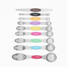 不锈钢磁性量匙套装，带磁铁，重型金属厨房小工具，适用于烘焙和烹饪，适合大多数厨房调味罐，9 件套，带调平器，黑色 - 彩色 - 查看 10