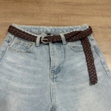 1/2/3 Pcs Women's Braided Faux Leather Finger Loop Buckle Waist Belt, Gold & Silver Belt Buckle, For S/Skirts, Black & Beige Belt Set Summer, School Fall, Autumn, Halloween - Multicolor - View 9