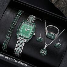 6 Stücke elegantes und modisches, funkelndes Luxus Damen Uhren-Set mit Halskette, Ohrringe, Armband, Ring, mehrere Farboptionen, ideal als Geschenk für den täglichen Gebrauch, Geburtstag, Party, Schulanfang, Muttertag und andere Feiertage