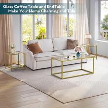 Gold Coffee Table Glass Coffee Tables Modern Rectangular Center Table Simple Minimalist Sofa Table For Living Room Home Office, 39.3 X 19.7 X 17.7in, Gold