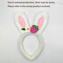 1pc Cute Strawberry Flower Rabbit Ear Headband, Plush Animal Style Decorative Hair Accessories, Party Hair Accessories, Suitable For Women Easter Celebration And Theme Events, Ideal Easter Gift And Daily Wear