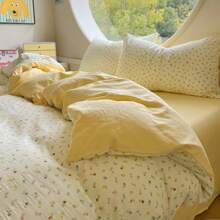 Juego de cama de 4 piezas con estampado de leopardo, flores, corazones, lunas, estrellas y lunares. Suave y cómodo. Incluye 1 funda nórdica, 1 sábana y 2 fundas de almohada. Apto para camas matrimoniales, queen y twin. Ideal para todas las estaciones.