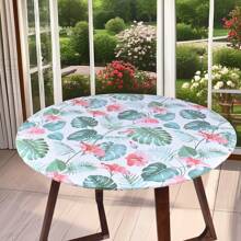 1pc Round PVC Tablecloth With Flannel Backing, Elastic Edge Design, Waterproof Oil-Proof Wipe Clean Vinyl Table Cover For Round Table