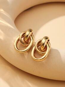 1 Pair Women's Elegant Minimalist Luxury Gold Crescent Moon & Heart Shaped Stainless Steel Earrings, Suitable For Concerts, Parties, Banquets, Holiday Gifts