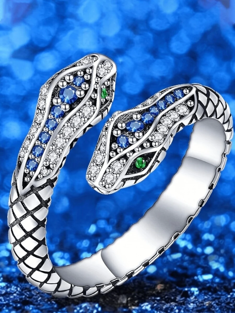 1 件新款可调节蛇形戒指，经典时尚的日常配饰 - 銀色 - 查看 1