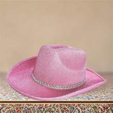 Cowgirl Hat Set, Shiny Cowboy Hat with Heart Sunglasses Neckerchief Photo Booth Props - Rosa - Ver 6