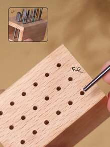 18孔木质美甲钻头收纳盒，沙龙级桌面美甲工具收纳盒 - 杏色 - 查看 2