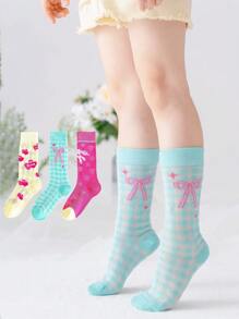 3 pares de calcetines hasta el tobillo con diseños lindos y malla hueca para niñas, para primavera/verano - Multicolor - Ver 1