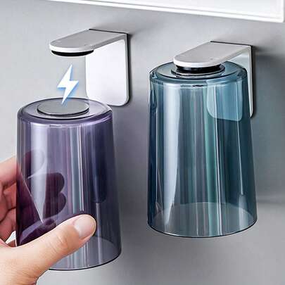 2个装磁性倒置漱口杯，透明简约牙刷杯，家用漱口杯，壁挂式牙刷杯收纳架，快速磁性悬挂牙刷杯 - 透明防水浴室收纳架，适用于壁挂式收纳，现代家居装饰，台面必备，小空间解决方案和旅行浴室配件 | 节省空间的卫生架，适用于水槽区、洗脸盆、宿舍和房车浴室