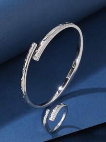 1 set de bracelets et bagues en cuivre réglables, mode et charmant, convient pour le port quotidien et les vacances pour les femmes