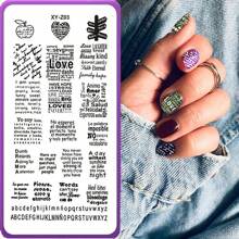 美甲印花板花叶心形印花模板几何蕾丝字母线条主题美甲不锈钢板转印图像板美甲工具 - 藍色 - 查看 11