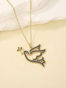 1 件镀金花卉锆石装饰吊坠项链，优雅时尚的女性礼物，适合日常佩戴 - 金黃色 - 查看 5