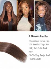 32 英寸巧克力深棕色直发束人发未加工巴西处女发 1 束丝滑直发人发巧克力棕色束 4# 颜色 - S4/27 - 查看 6