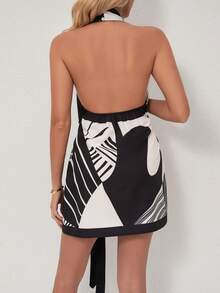 Women's Striped Twist Waist Backless Halter Dress - Multicolor - View 7