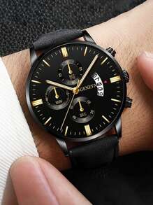 Set de 5 piezas de relojes vintage para hombre - Pulsera de cuerda de cuentas hecha a mano, reloj de piel de PU con pantalla de calendario precisa, cómodo para uso casual y deportivo, regalo ideal para él