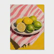 1PC Vibrant Lemon And Stripes Art Print - Danish Pastel Soft Pink, Modern Wall Decor For Kitchen, Living Room, Bedroom - Frameless Canvas Poster, Lemon Kitchen Decor - Multicolor - View 12