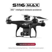 New S116 Max Brushless Motor RC Drone Dual 4K HD Camera With 1 Battery , Headless Mode, 360° Intelligent Obstacle Avoidance, Trajectory Flight, WIFI FPV New Year Gift - Black - View 3