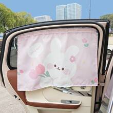 1pc Summer Car Window Sunshade, Cartoon Bear & Rabbit Fabric Material, Car Mounted Heat Insulation Suction Cup Side Curtain, Fits Most Vehicles