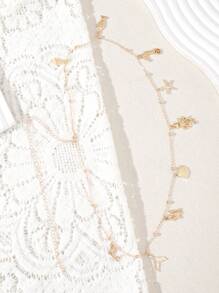 1pc Stylish & Adorable Starfish, Seahorse, Mermaid Tail, Shell, Turtle Pendant Gold Color Women's Waist Chain, Suitable For Daily Wear, Beach Vacation, Music Festival, Date Night