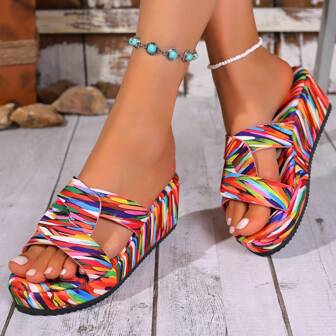 Women's Thick Sole Slippers, Multi-Color Elevated Slippers For Outdoor & Indoor Wear