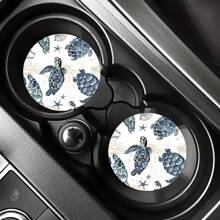 2 件可爱迷你海龟杯垫，个性化汽车装饰，人造皮革防水防尘高清图案 - 防滑材料，适用于汽车内饰，适合作为生日礼物