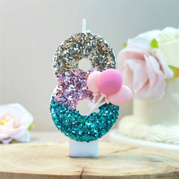 Driekleurige ballonverjaardagskaars, cupcakedecoratie, ballonthemakaars, geschikt voor feestvieringen, verjaardagsdecoratiebenodigdheden, paillettenverjaardagskaarscadeaus voor afstuderen en bruiloften