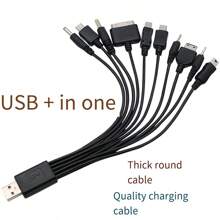 Cable versátil 10 en 1 para carga, cable de datos multifunción para cargar diversos dispositivos móviles compatible con iPhone, Android, cámara, MP3 y adaptador universal