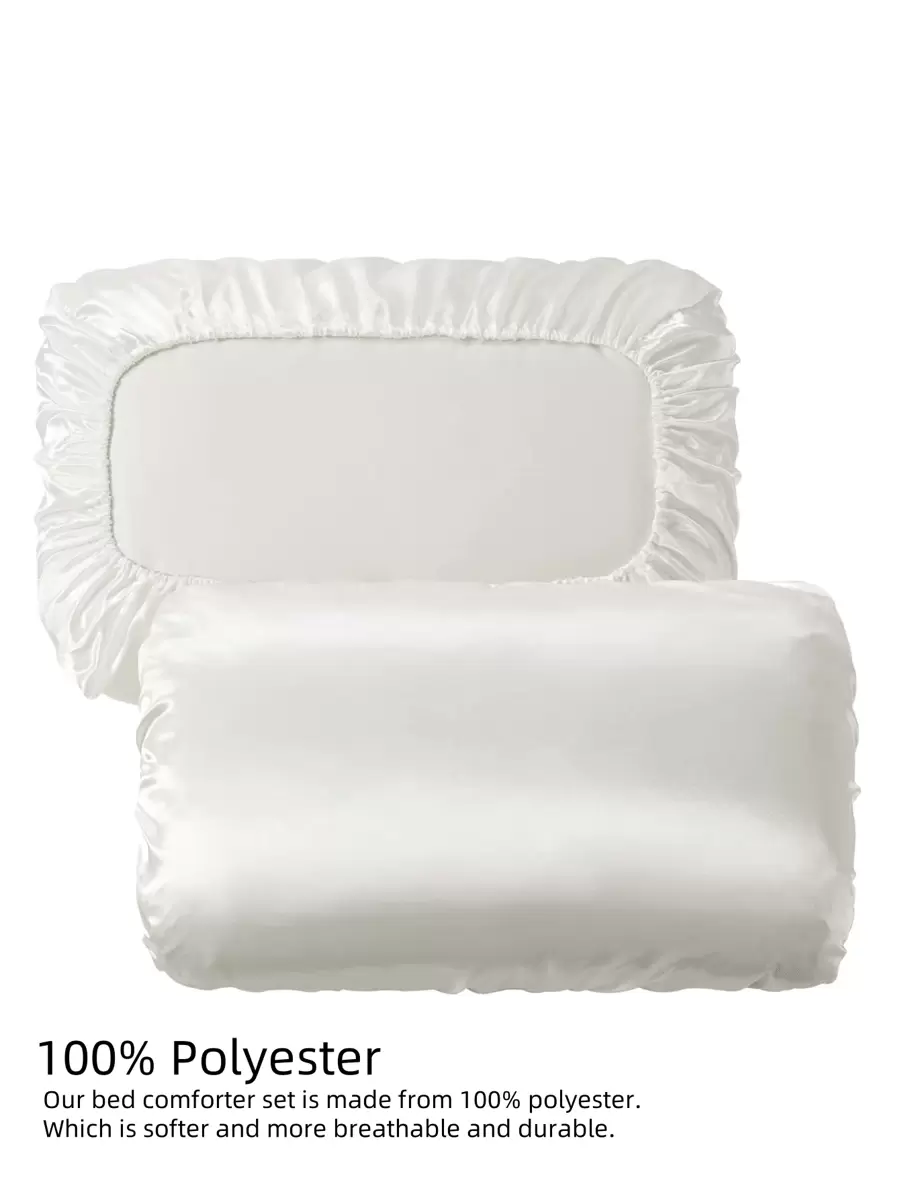 1pair Plain Satin Pillowcase Without Filler - White - View 1