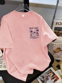 Teen Girl Sea View And SLogan Print Graphic Tees For Girl Short Sleeve T Shirts,Teen Girl's Summer Tops Crewneck Shirt Blouse