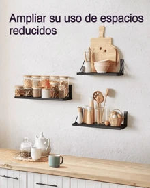 Estantes de pared para decoración de dormitorio, estantes de pared flotantes para sala de estar, almacenamiento de cocina, estantes flotantes de madera rústica montados en la pared para libros,Soportan Hasta 10 Kg, Fácil Instalación(juego de 3) - Negro - Ver 5