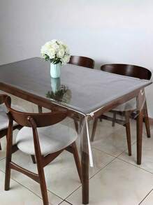 1pc Transparent Soft Plastic Tablecloth, Waterproof Rectangular Soft Table Cover, Easy To Clean, Soft & Transparent, Suitable For Dining Room, Living Room, Outdoor - Clear - View 3