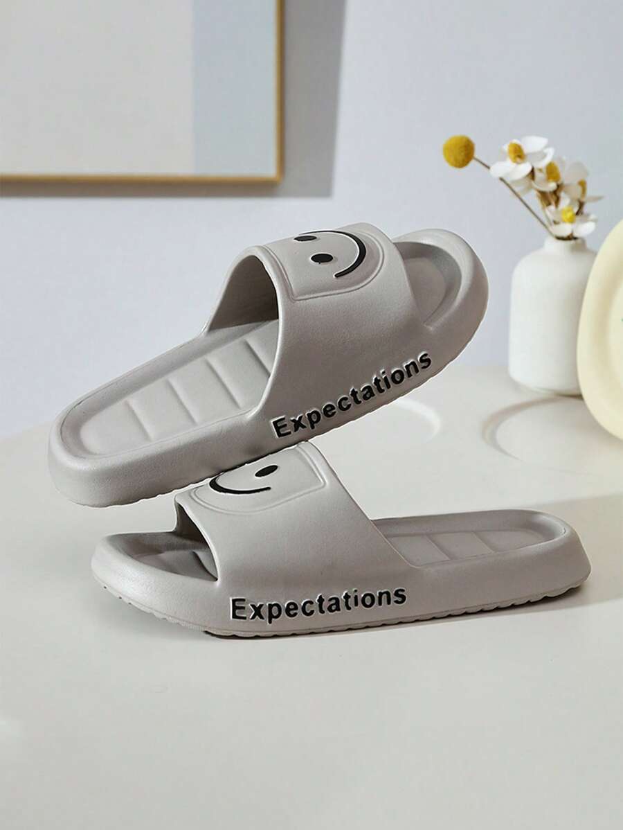 Women's Thick Soft Bottom Anti-Slip Smiling Face EVA Material Slip-On House Slippers, Quick Dry - Gray 2.0 - View 1