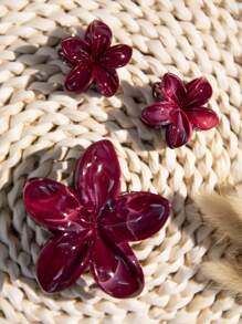 3个装/女士仿珍珠色鸡蛋花造型发夹，轻巧塑料夹，时尚优雅纯色发爪，日常佩戴、休闲派对、束发等场合的理想发饰，白色情人节、秋季、旅行、美发工具、女士配饰、发饰、秋季、美发工具、发饰、美妆配饰、礼物、旅行、女士礼物、发饰、女士圣诞袜填充物、成人圣诞袜填充物、成人圣诞袜填充物、发饰、女士配饰、圣诞袜填充物、成人发饰、发饰、女士礼物创意、美妆圣诞袜填充物、女士礼物花朵发夹 - 紅色 - 查看 4