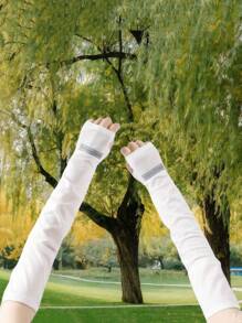 2pcs Fashionable Loose UV Protection Arm Sleeves, Suitable For Driving And Cycling - Luminous White - View 3