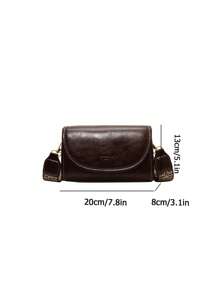 Vintage Chic Wide Strap Shoulder Square Bag - Stylish Solid Color Flap Crossbody Purse With Adjustable Strap For Women - Perfect For Daily Use And Travel - Coffee Brown - View 2