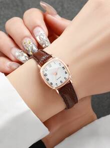 5 件套女士优雅方形表盘小手表和皮带组合，经典石英表，不含手表盒 - 彩色 - 查看 6