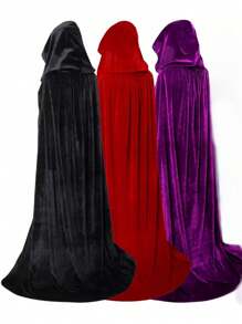1pc Vampire Hooded Cape (Available In Black, Red, Purple), 170cm Unisex Velvet Cloak, Suitable For Halloween/Christmas/Carnival Cosplay Party, Photo Shoot, Performance, Character Costume,Christmas
