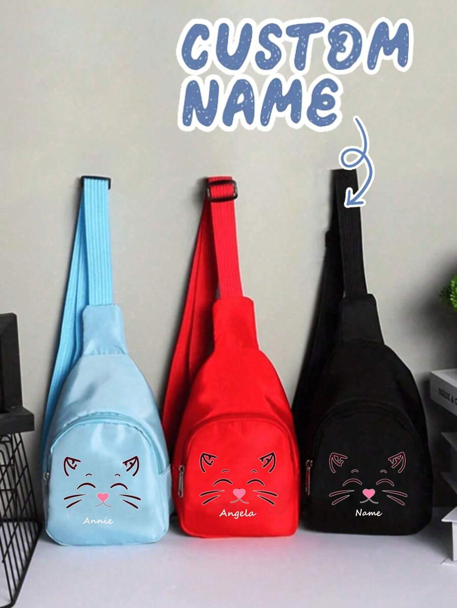 Túi đeo ngực tùy chỉnh có tên cá nhân hoặc thông điệp ngày lễ. Túi đeo ngực trơn, Túi đeo ngực họa tiết mèo dễ thương, Túi đeo chéo tùy chỉnh của riêng bạn. 1 Túi đeo ngực in họa tiết thường ngày mini thời trang trở lại trường - Kiểu 1 - Xem 1