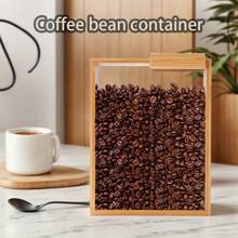 Bamboo Airtight Slide Lid Container - Sealed Storage Box-,Coffee Bean And Pasta Storage Box 3L Vintage Kitchen Food Storage - Bamboo Slide Lid Jar For Coffee, Pasta And Dry Food Bamboo Food Preserver - Coffee Bean Dispenser And Pasta Container