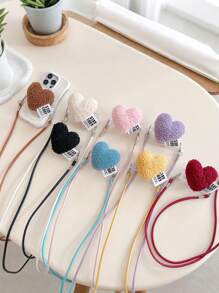 3D Heart-Shaped Mobile Phone Case Back Clip Lanyard, Can Be Crossed Diagonally And Hung Around The Neck, Removable, Adjustable Anti-Fall Mobile Phone Back Clip Lanyard, Universal Mobile Phone Case Gifts For Mother, Family, Friends, Birthday, Holiday Phone Charm, Phone Chain