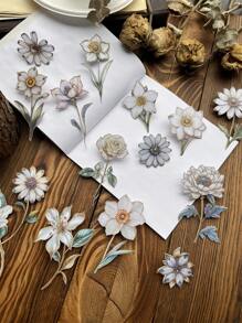 15pcs/Pack Vintage Thick 3D Paper Flower Branch Stickers, Floral Print Decoration For Journal Scrapbooking,School Supplies,Back To School