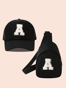 2 件儿童字母卡车设计棒球帽 + 女童迷你背包套装，轻便便携式零钱包，适合户外防晒