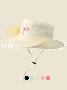 1pc Girls Breathable Bucket Hat With Bow, Cute Hiking Sun Hat, Lightweight Quick Dry Sun Protection Cap