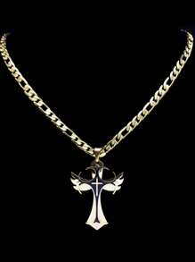 Men's Multi-Layer Christian Cross Pendant Necklace, Stainless Steel Gold-Plated Cross Necklace In Hip Hop Style - Necklace - View 3