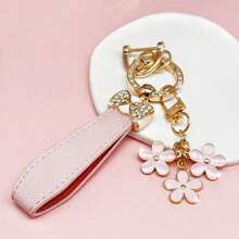 Bowtie & Sakura Duo! 1 Alloy Metal Leather Strap Keychain, Hang Car Keys, Door Keys, Bags – Stylish & Practical!